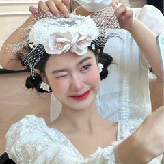 Floral Bridal Headpiece Set with Veil Mini Hat Style