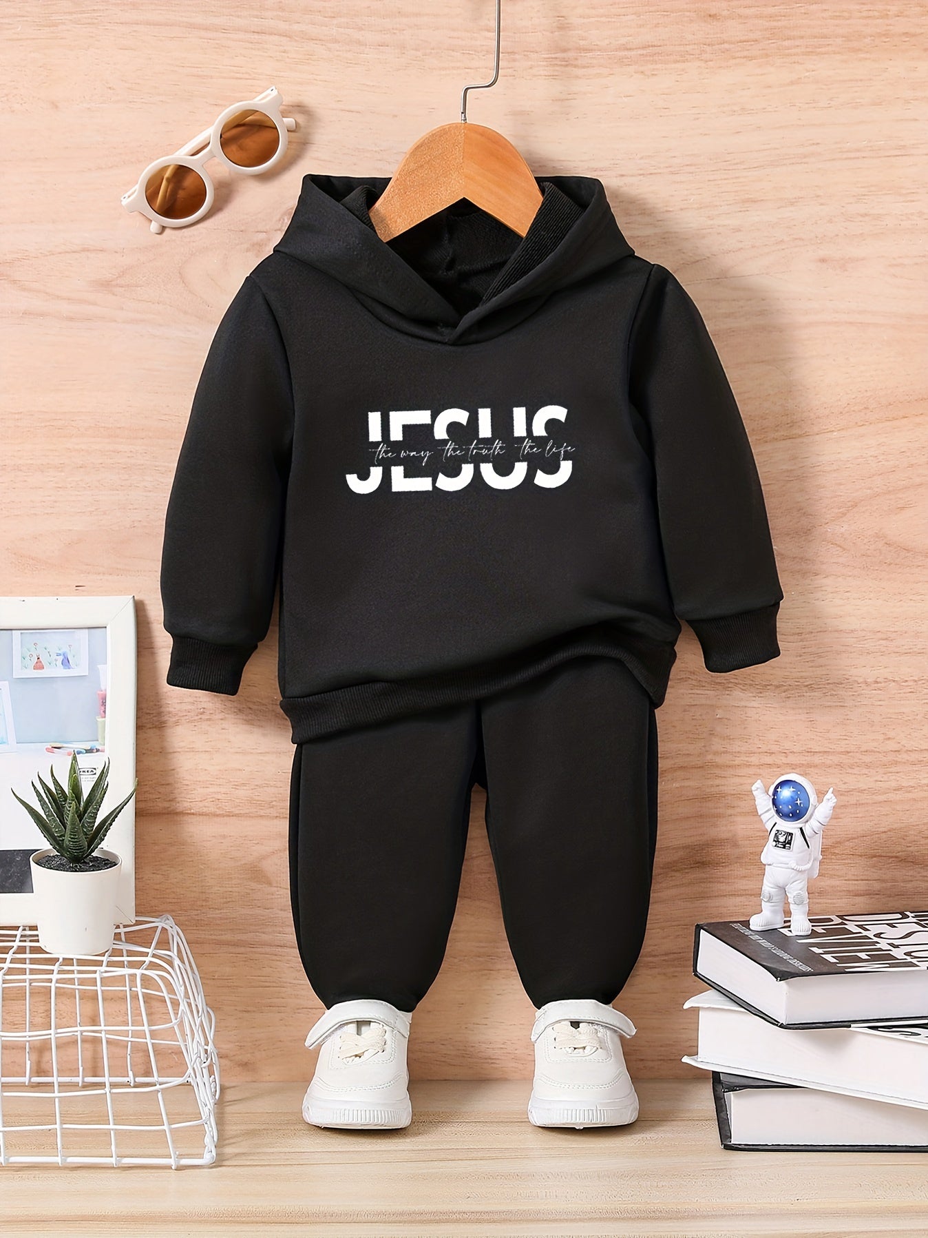 JESUS Print Kids Letter Outfit Set Long Sleeve Sweatshirt