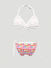 Heart Print Halter Bra & Panty Set
