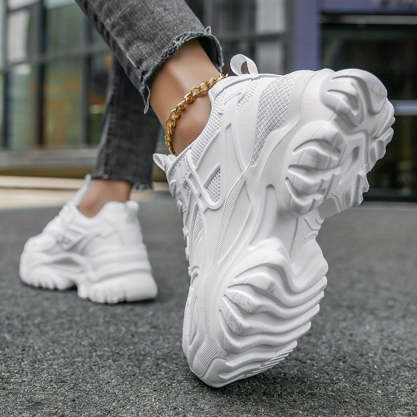 Women's Mesh Platform Sneakers Casual Lace Up Shoes