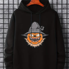 Men's Pumpkin Graphic Hoodie Halloween Style Drawstring Hooded Sweatshirt