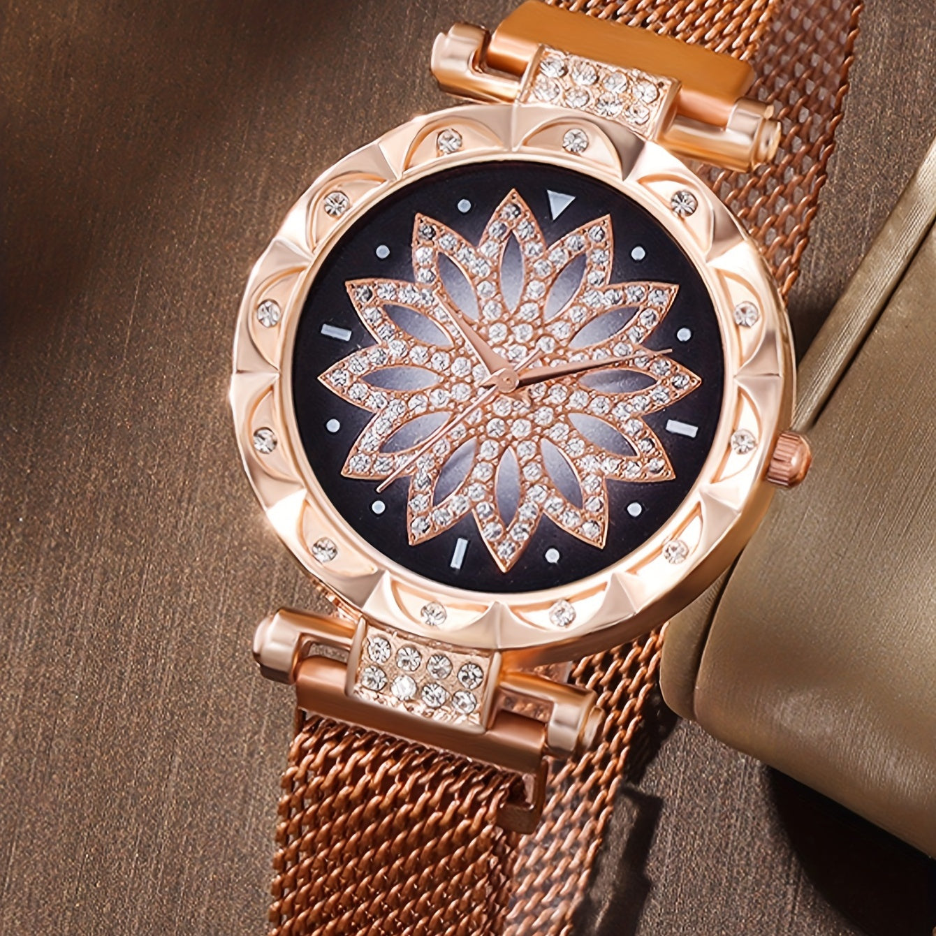 Digital Rhinestone Studded Watch & Butterfly Bracelet Set