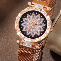 Digital Rhinestone Studded Watch & Butterfly Bracelet Set