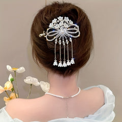 Flowers Rhinestone Tassel Hair Clips Hanfu Decorative Hair Accessories