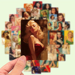 50pcs Retro Lady Graffiti Stickers Mixed Colors & Shapes Artistic Cartoon Illust