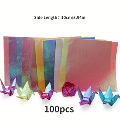 100pcs Glitter Paper Sparkling Origami Shining Square Paper Handcraft 10x10cm