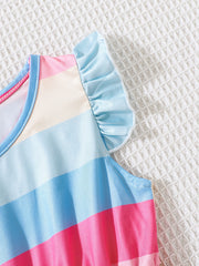 Kid Girls Rainbow Striped Princess Party Dress