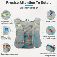 Reflective Sports Backpack w/Water Bag & Bottle