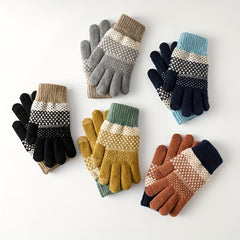 Autumn Winter Velvet Windproof Knitted Gloves Outdoor Cycling Driving