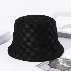 Plaid Embossed Bucket Hat Solid Basin Hat Unisex Fisherman Cap