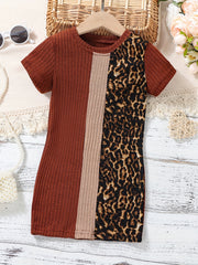 Toddler Girls Short Sleeve Leopard Casual Dress Kids Summer Clothes