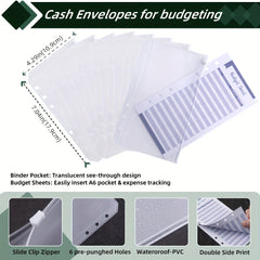 8pcs A6 Waterproof PVC Cash Envelopes for 6 Ring Binder