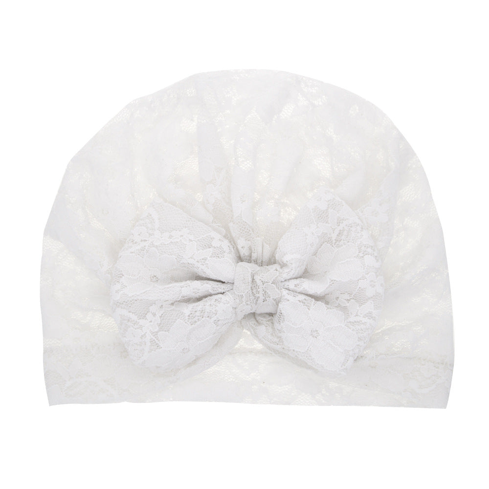 Baby Girls Turban Hat with Knotted Lace Flower for Wedding