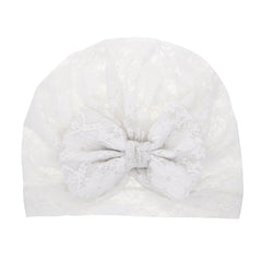 Baby Girls Turban Hat with Knotted Lace Flower for Wedding