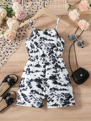 Spaghetti Tie Dye Shorts Jumpsuit For Girls
