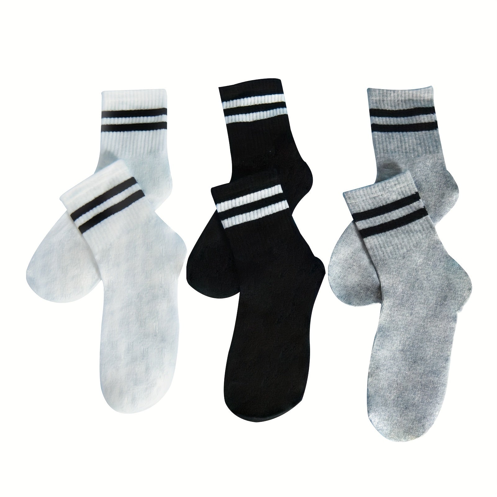 5 Pairs Striped Mid Tube Socks for Men All Seasons