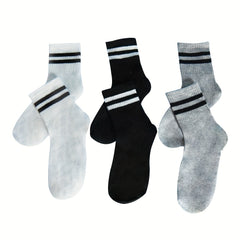 5 Pairs Striped Mid Tube Socks for Men All Seasons