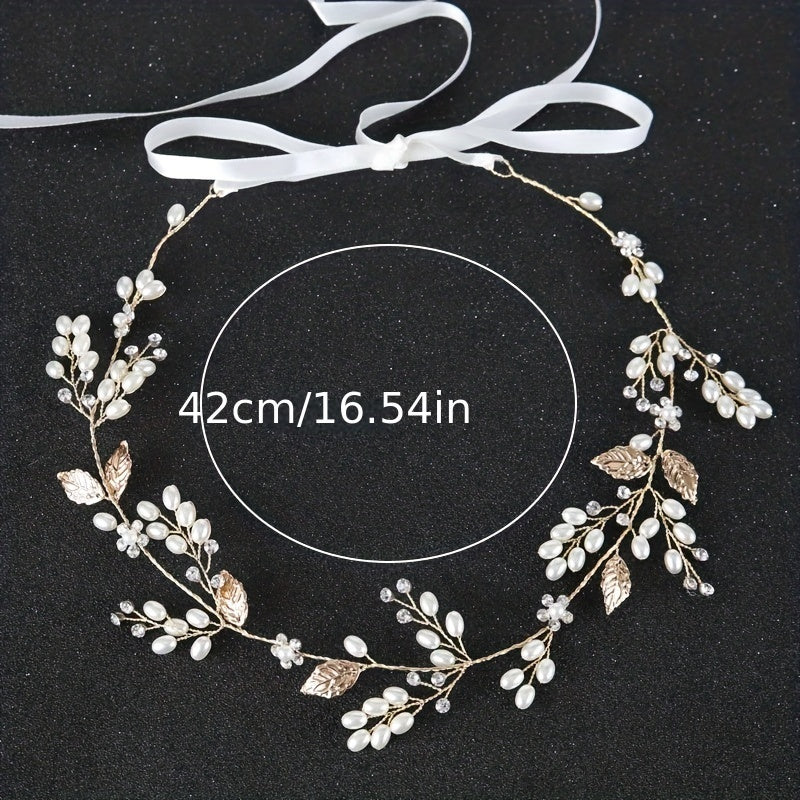 Girl's Pearl Leaf Hairband Golden Hairpin Set Bridal Headwear Hair Accessories