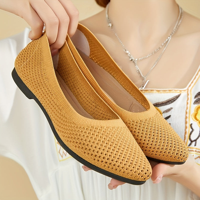 Women's Mesh Panel Flat Shoes Slip On Shallow Mouth Round Toe Lightweight