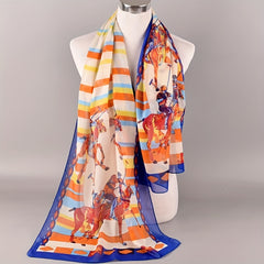 Stripe Horse Print Vintage Scarf Chiffon Shawl Sunscreen Head Wrap