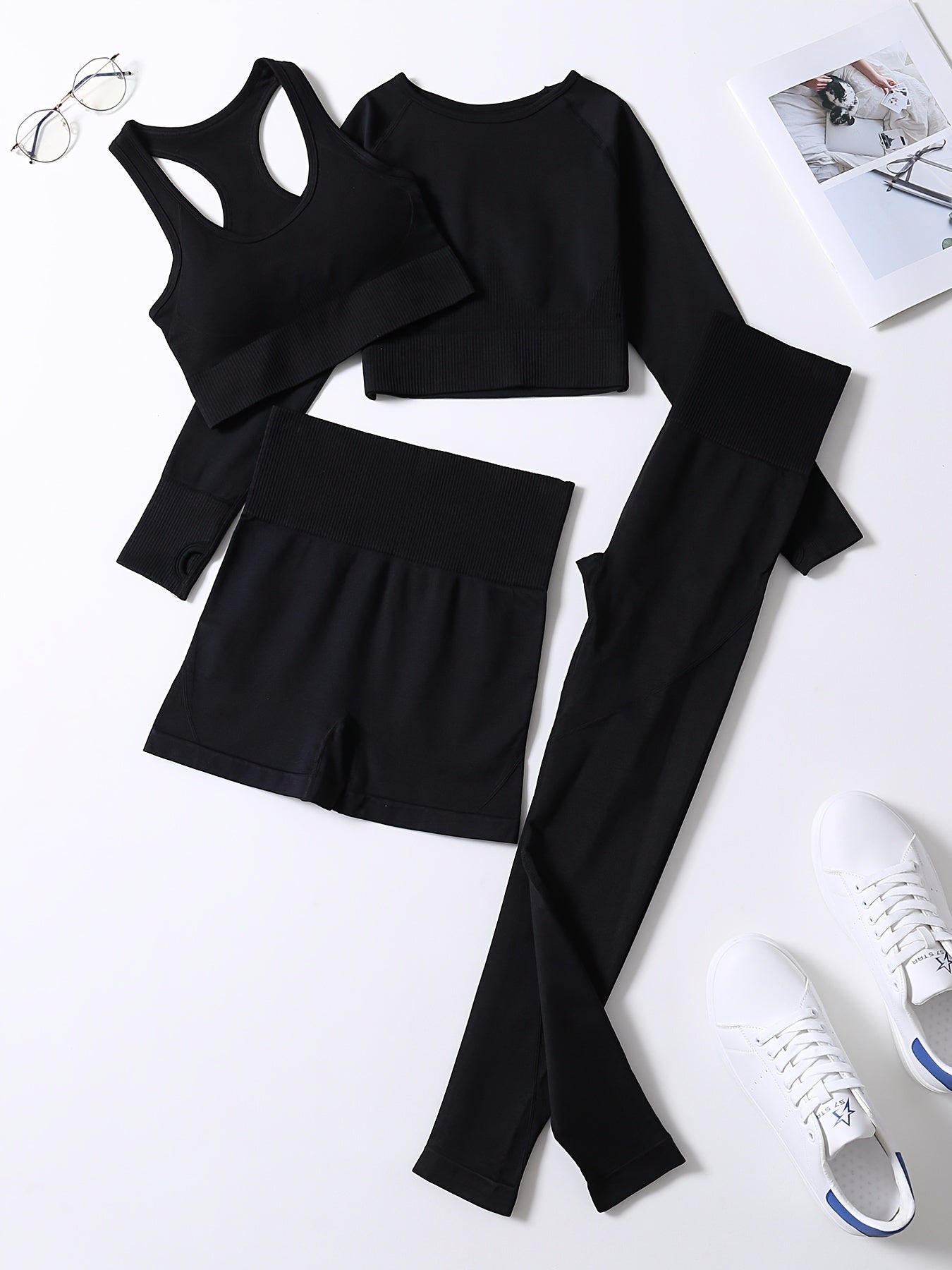 Ribbed Seamless Crop Tank High Waist Yoga Leggings Set