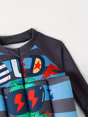 Boys' Striped One Piece Swimsuit with Long Sleeve Top and Shorts
