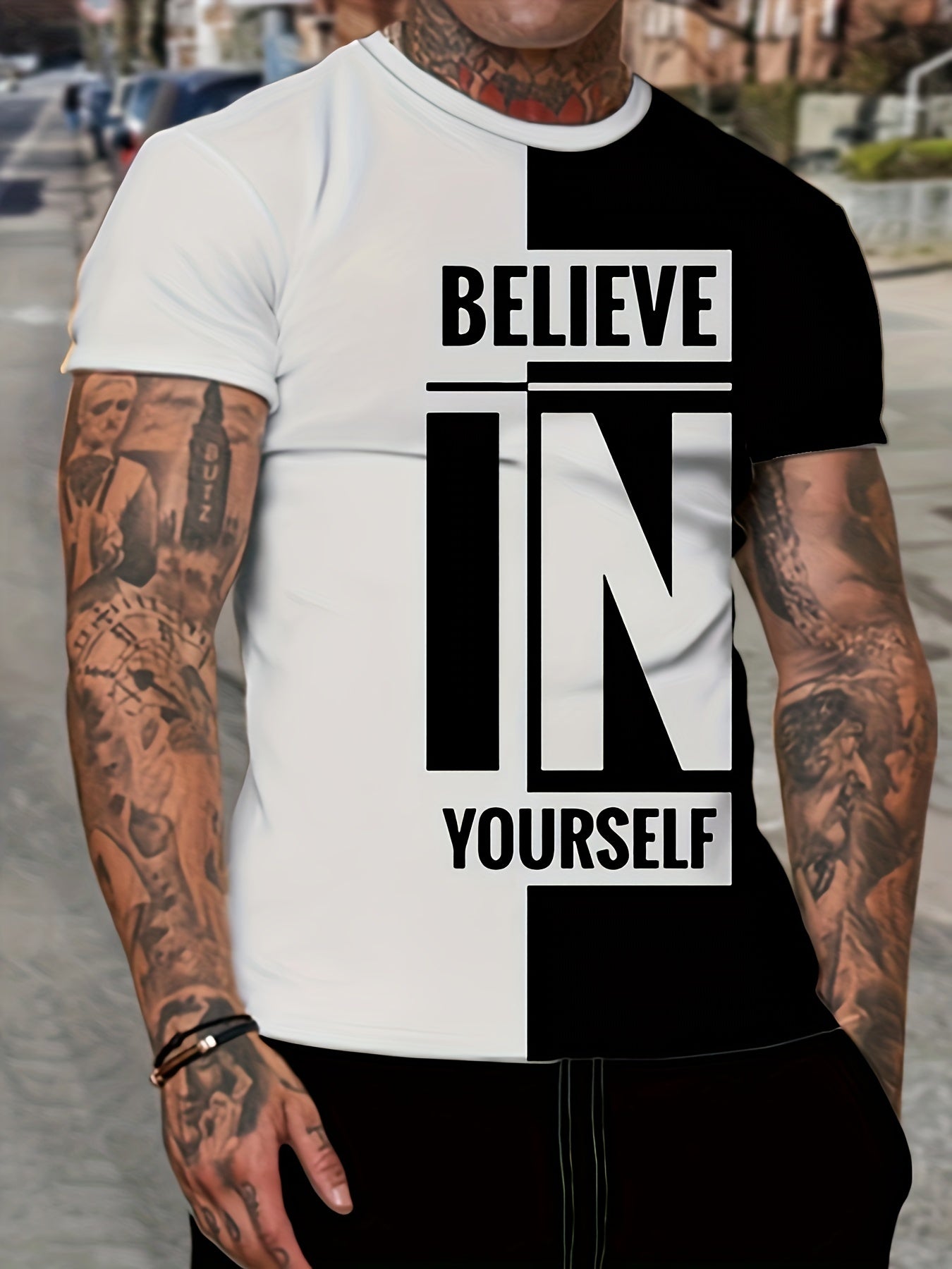 Men's Believe In Yourself Print T shirt Casual Comfy 3D Print Tee Men's Clothing