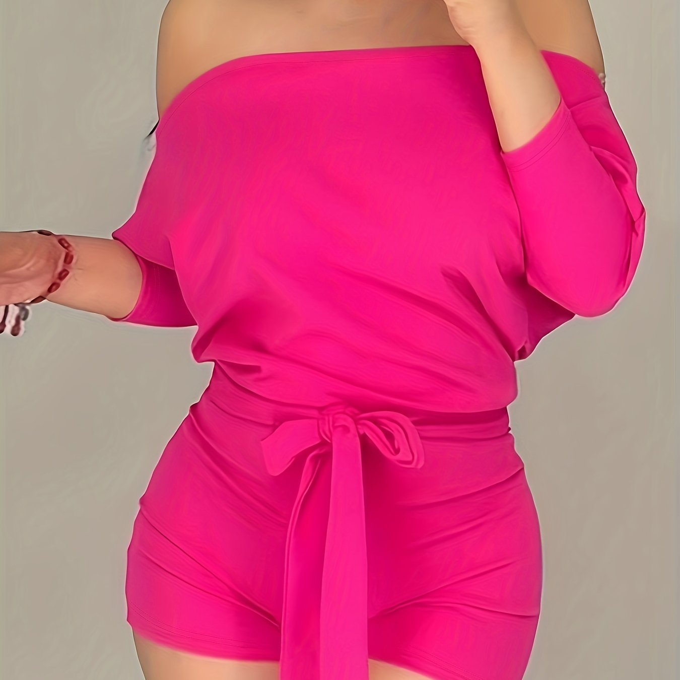 Off Shoulder Tie Front Romper Casual Romper Jumpsuit