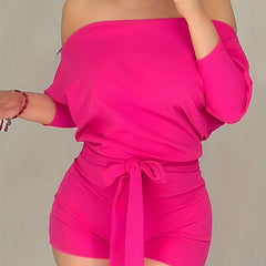 Off Shoulder Tie Front Romper Casual Romper Jumpsuit
