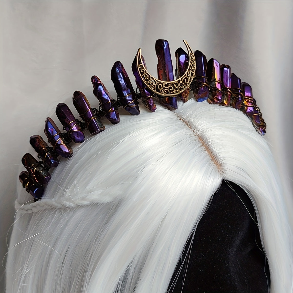Titanium Quartz Crown Bronze Golden Moon Tiara Wedding Prom