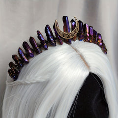 Titanium Quartz Crown Bronze Golden Moon Tiara Wedding Prom