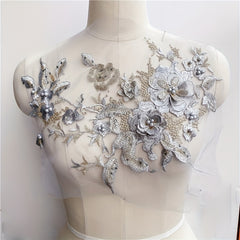 Colorful 3D Nail Beads Hot Drill Embroidery Lace Applique Dress DIY Clothing