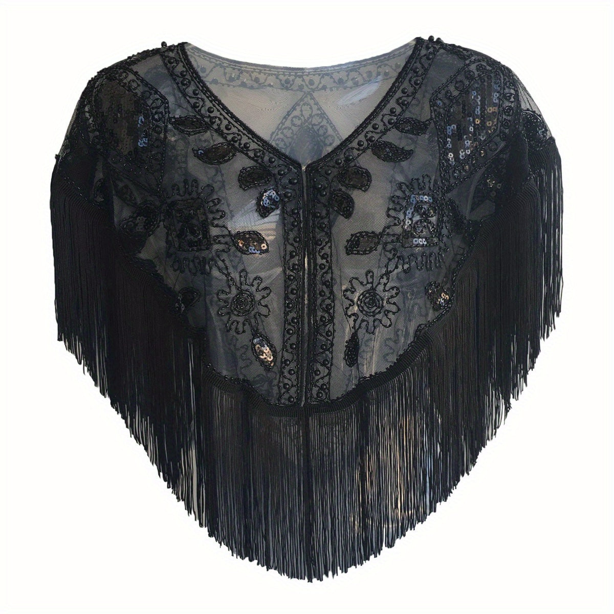 1920s Sequin Beaded Tassel Flapper Shawl Vintage Embroidery Classic Wedding