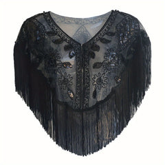 1920s Sequin Beaded Tassel Flapper Shawl Vintage Embroidery Classic Wedding