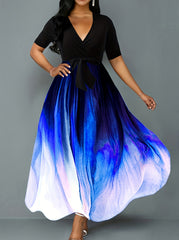 Tie Dye Short Sleeve Maxi Dress With Belt