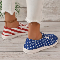 Women's Star & Striped Print Canvas Shoes Casual Lace Up Outdoor Shoes