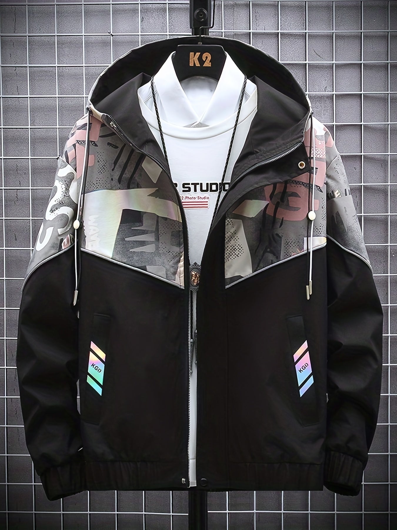 Graphic Pattern Windbreaker Hooded Jacket