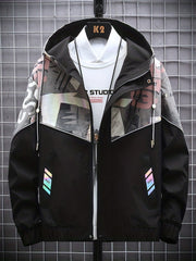 Graphic Pattern Windbreaker Hooded Jacket