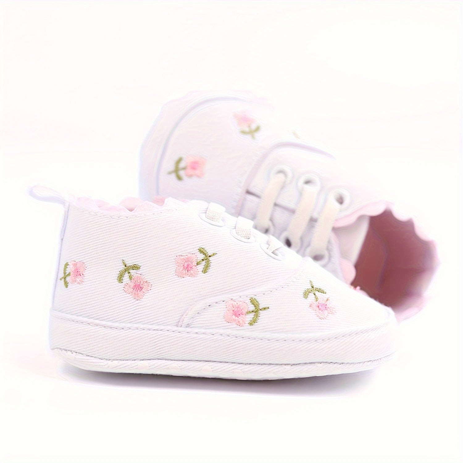 Baby Girls Embroidered Flower Sneakers Lightweight Non Slip Shoes