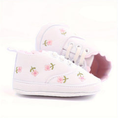 Baby Girls Embroidered Flower Sneakers Lightweight Non Slip Shoes