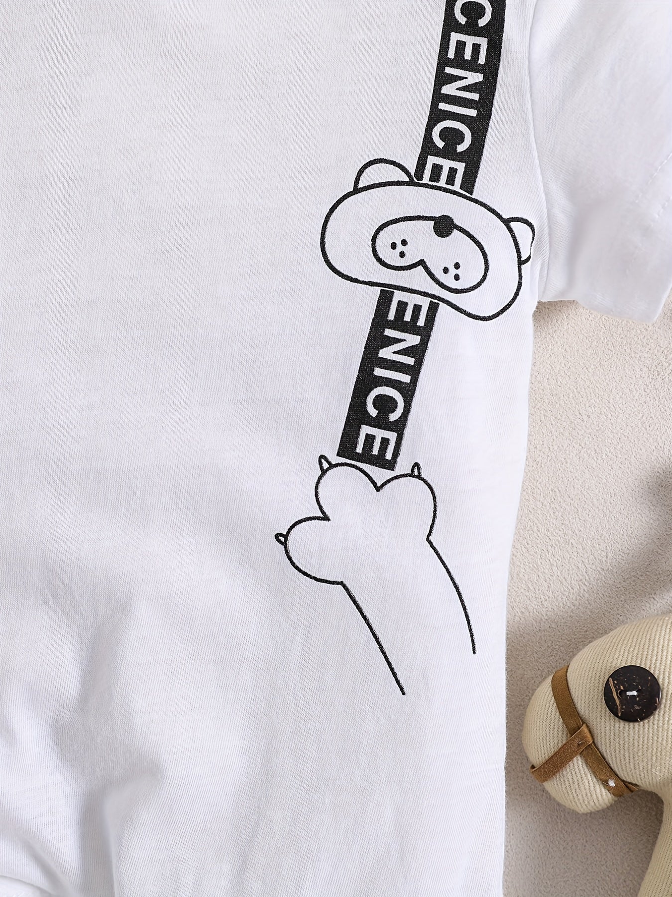 Baby Boys Bear Paw Letter Romper Short Sleeves Summer Romper