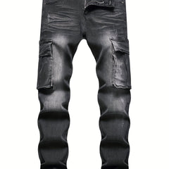 Men's Slim Fit Biker Jeans Stretch Cargo Denim Pants
