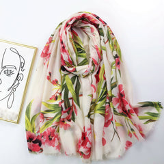 Boho Floral Print Tassel Scarf Block Shawl Casual Windproof Head Wrap