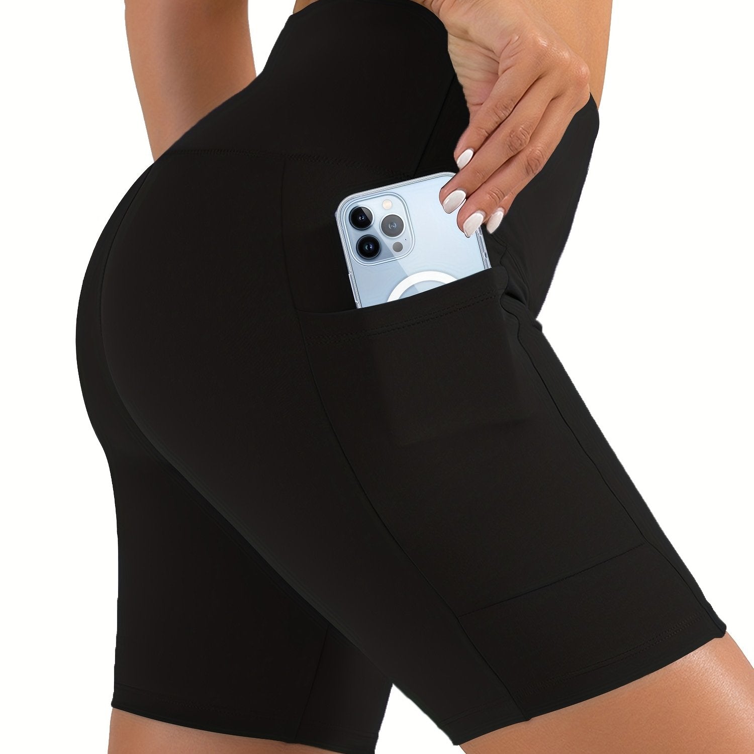 High Waist Bike Shorts Pocket Casual Short Leggings