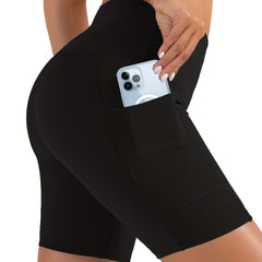 High Waist Bike Shorts Pocket Casual Short Leggings