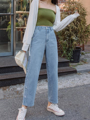 Floral Embroidered Straight Jeans Women's Denim Pants