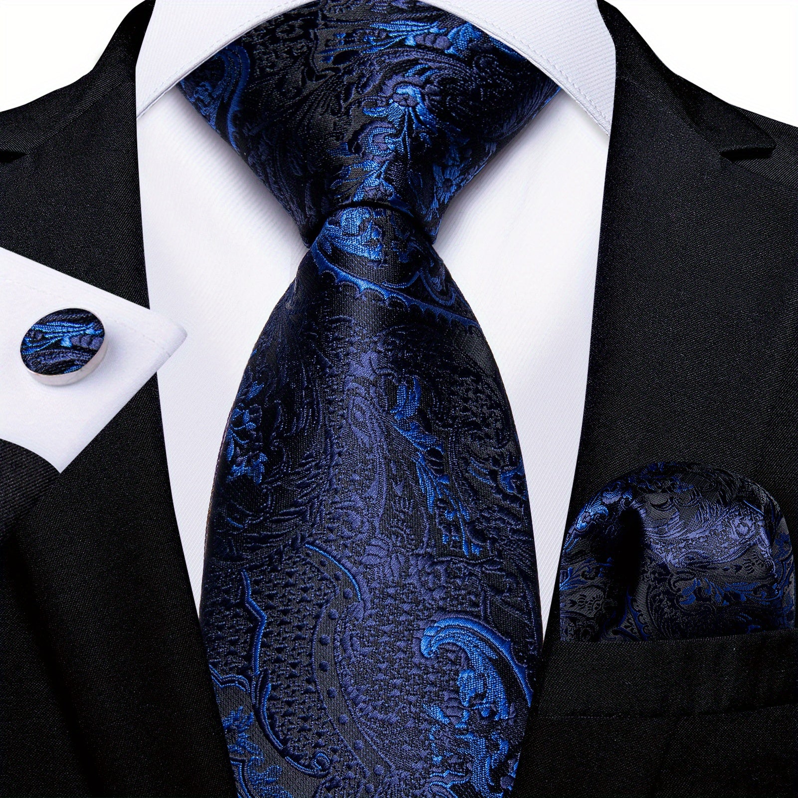 DiBanGu Classic Navy Men's Tie Paisley Floral Necktie Set