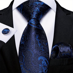 DiBanGu Classic Navy Men's Tie Paisley Floral Necktie Set