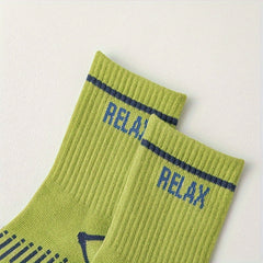 5 Pairs Boy's Striped Letter Crew Socks Cotton Blend Comfy Casual Style