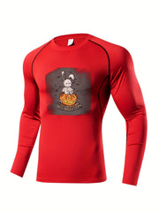 Skeleton Pattern Compression Solid Shirts Men's Long Sleeve Athletic Baselayer